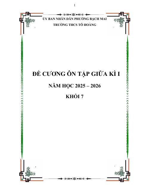Đề cương giữa kì 1 Toán 7 năm 2025 – 2026 trường THCS Tô Hoàng – Hà Nội
